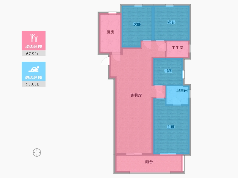 湖南省-长沙市-弘阳昕悦府6号楼135m²-108.00-户型库-动静分区