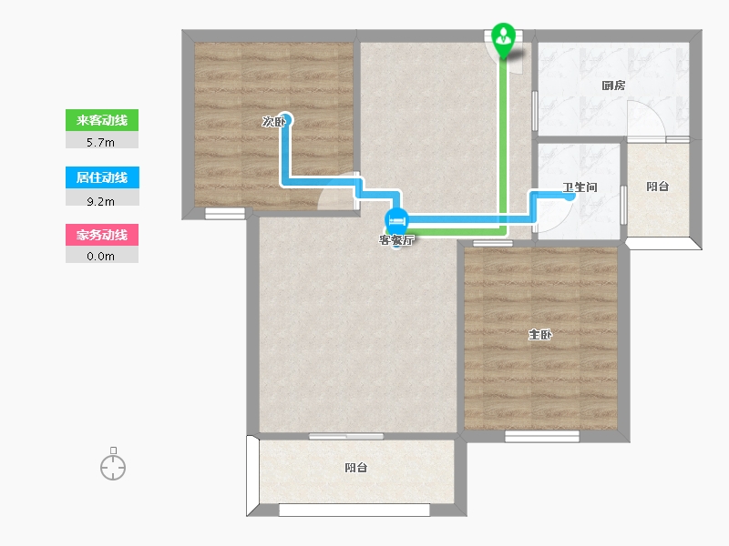 湖南省-长沙市-怡海星城三期C2户型91m²-70.93-户型库-动静线