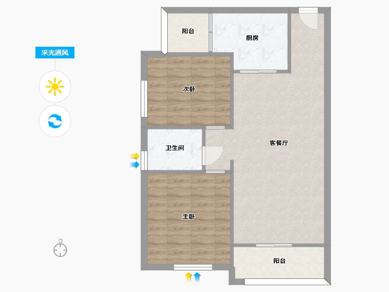 湖南省-长沙市-怡海星城三期D2户型92m²-72.74-户型库-采光通风