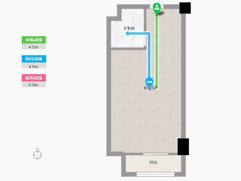 湖南省-长沙市-鑫远悦时代2号楼,2栋A1户型46m²-37.26-户型库-动静线