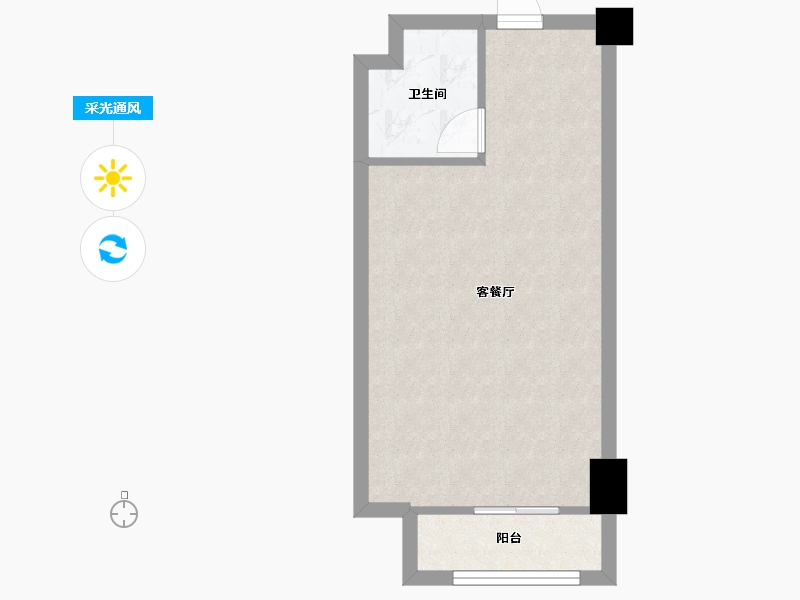 湖南省-长沙市-鑫远悦时代2号楼,2栋A1户型46m²-37.26-户型库-采光通风