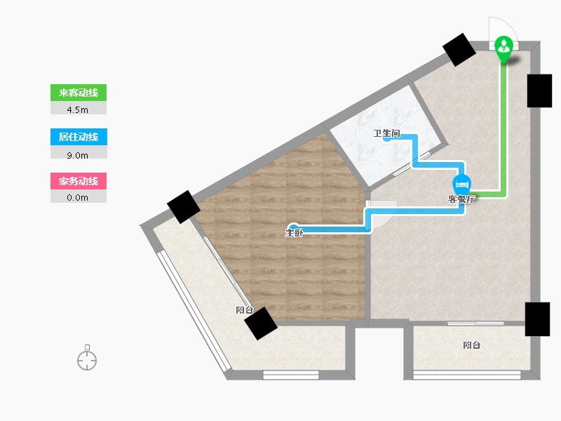 湖南省-长沙市-时代2号楼,2栋A3户型14房73m²-58.22-户型库-动静线