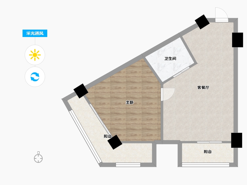 湖南省-长沙市-时代2号楼,2栋A3户型14房73m²-58.22-户型库-采光通风