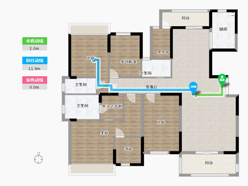 湖南省-长沙市-博林云栖D6号楼,D6户型203m²-165.78-户型库-动静线