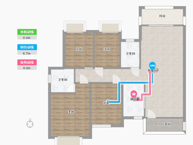 湖南省-长沙市-长沙雅居乐新地A户型130m²-101.48-户型库-动静线