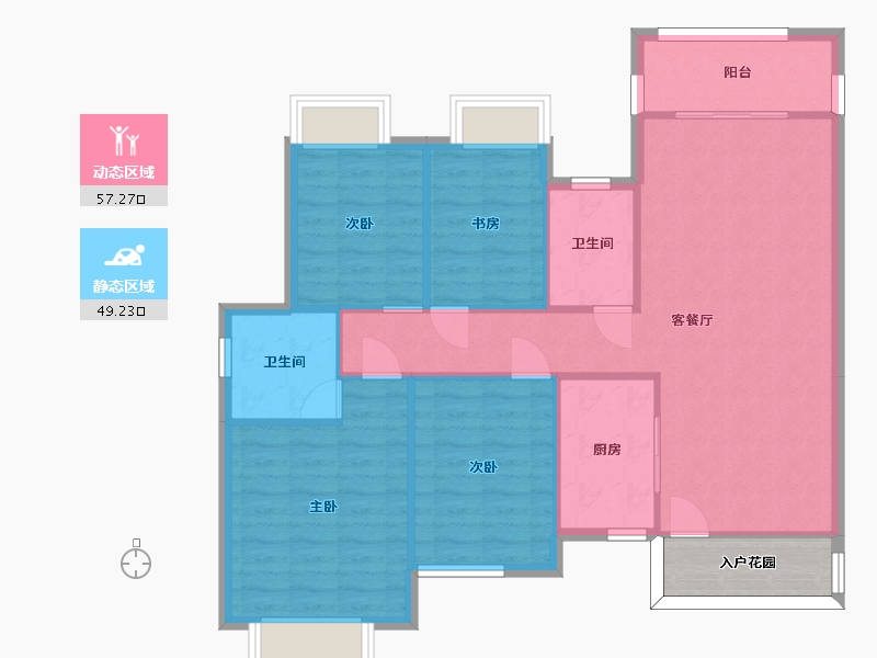 湖南省-长沙市-长沙雅居乐新地A户型130m²-101.48-户型库-动静分区