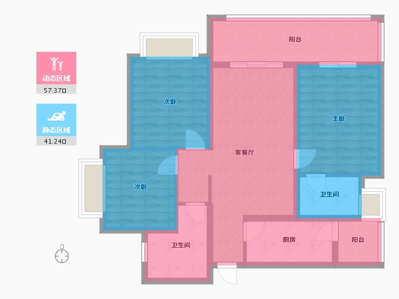 四川省-成都市-恒大天府半岛70栋B1户型建面111m2-87.45-户型库-动静分区