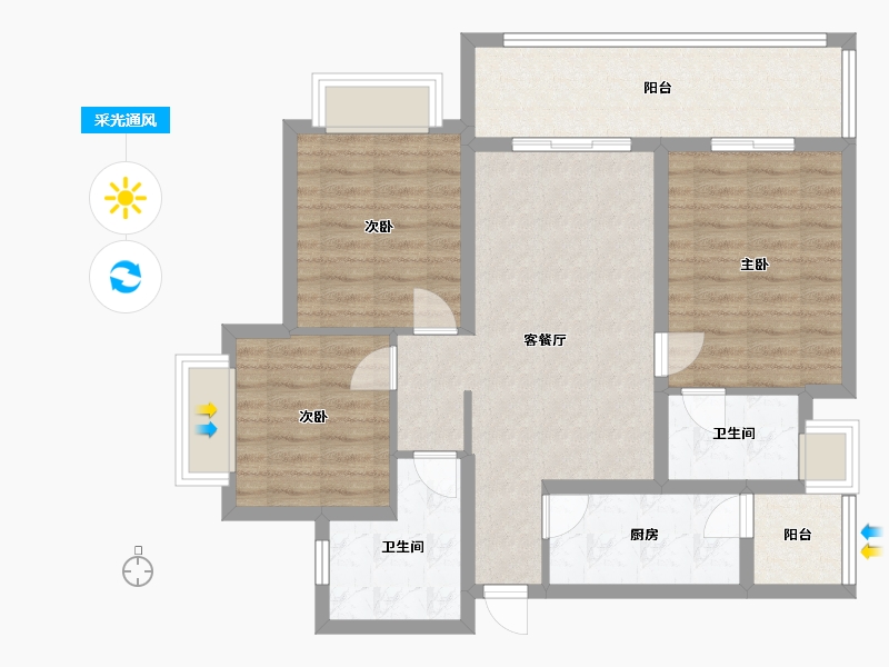 四川省-成都市-恒大天府半岛70栋B1户型建面111m2-87.45-户型库-采光通风