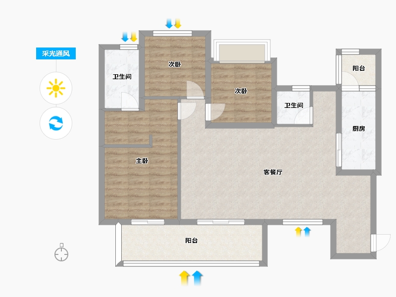 四川省-成都市-恒大天府半岛70栋B2户型建面123m2-96.16-户型库-采光通风