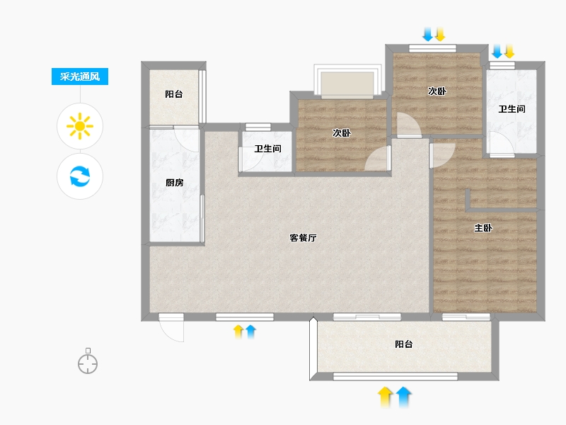 四川省-成都市-恒大天府半岛70栋B5户型建面118m2-93.69-户型库-采光通风