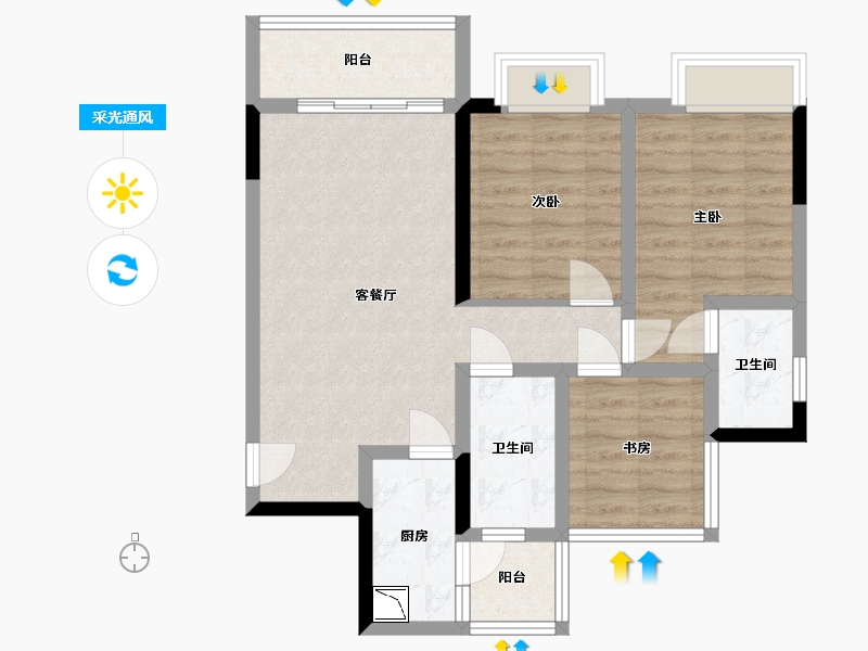 四川省-成都市-空港云尚建面97m2-73.71-户型库-采光通风