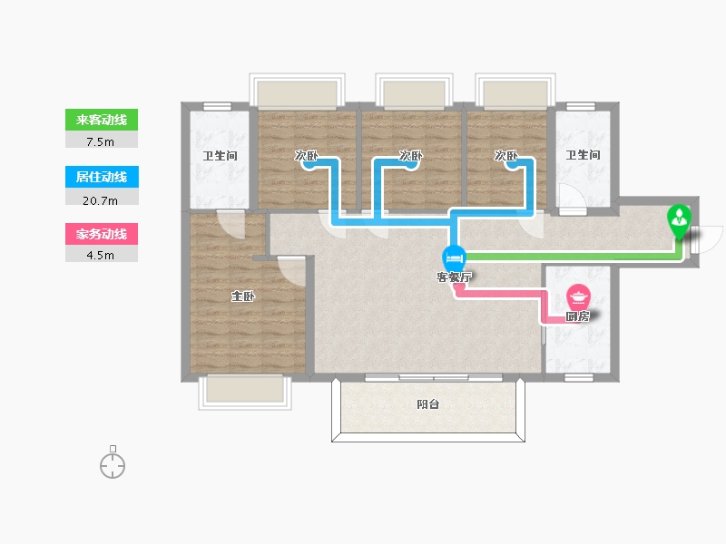 四川省-成都市-天湖湾2号楼,3号楼,4号楼建面130m2-104.00-户型库-动静线