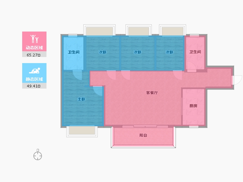 四川省-成都市-天湖湾2号楼,3号楼,4号楼建面130m2-104.00-户型库-动静分区