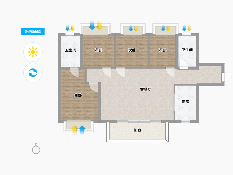 四川省-成都市-天湖湾2号楼,3号楼,4号楼建面130m2-104.00-户型库-采光通风