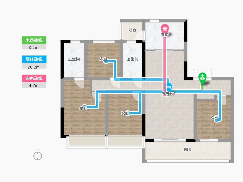 四川省-成都市-天湖湾13号楼,14号楼建面139m2-104.43-户型库-动静线