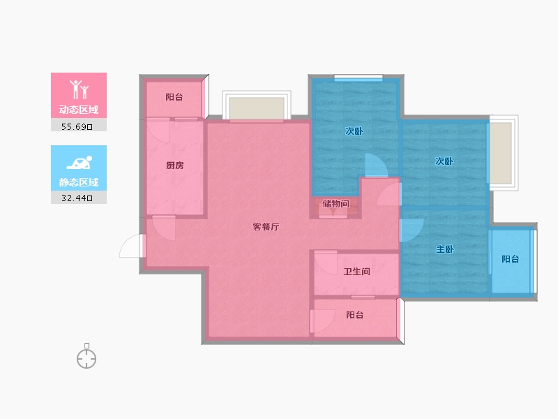 四川省-成都市-橡树华庭3号楼建面104m2-79.55-户型库-动静分区