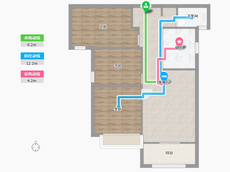 湖南省-长沙市-恒基旭辉湖山赋A户型96m²-77.00-户型库-动静线