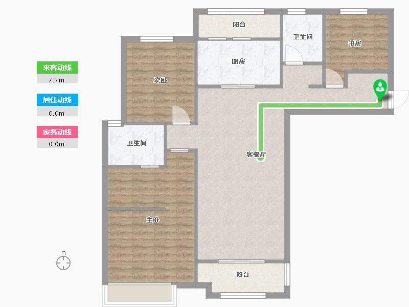 湖南省-长沙市-恒基旭辉湖山赋B户型125m²-100.00-户型库-动静线