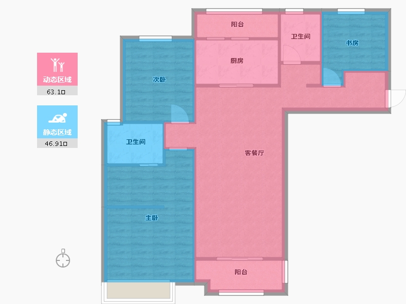 湖南省-长沙市-恒基旭辉湖山赋B户型125m²-100.00-户型库-动静分区