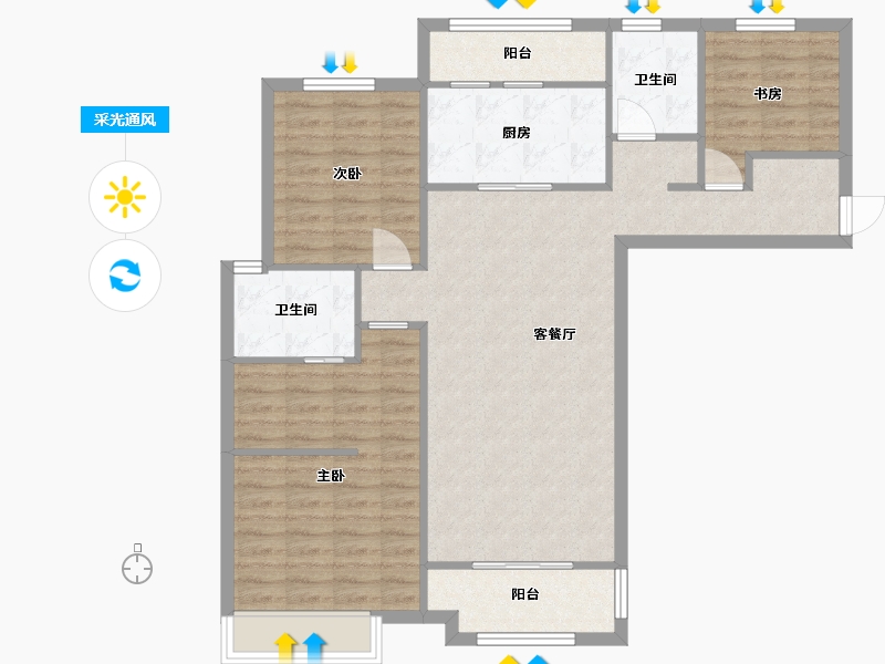 湖南省-长沙市-恒基旭辉湖山赋B户型125m²-100.00-户型库-采光通风