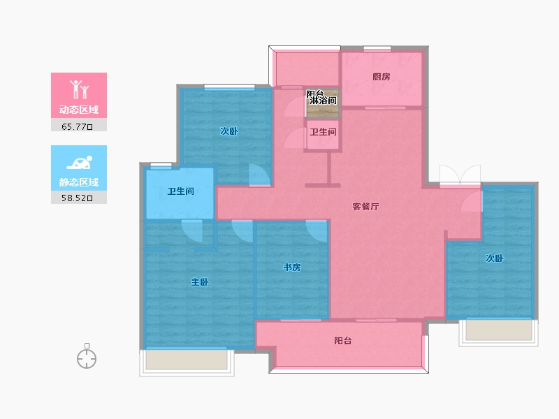 湖南省-长沙市-恒基旭辉湖山赋E户型143m²-114.78-户型库-动静分区