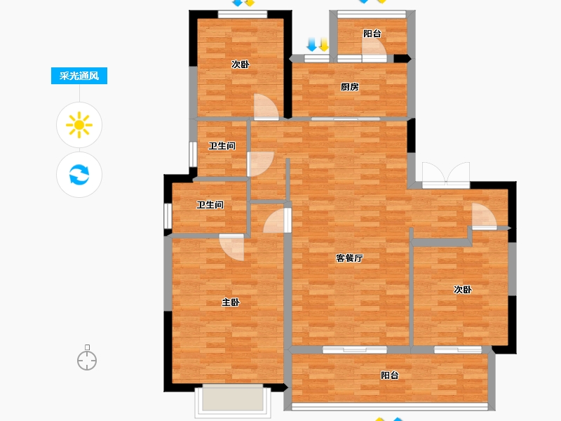 四川省-成都市-旭辉江山和鸣12号楼建面126m2-97.71-户型库-采光通风