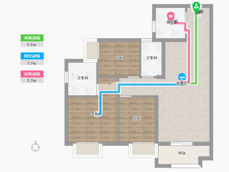 湖南省-长沙市-长沙雅居乐新地C户型93m²-70.97-户型库-动静线