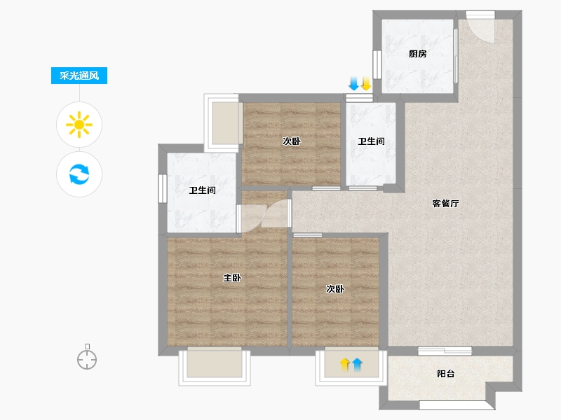 湖南省-长沙市-长沙雅居乐新地C户型93m²-70.97-户型库-采光通风