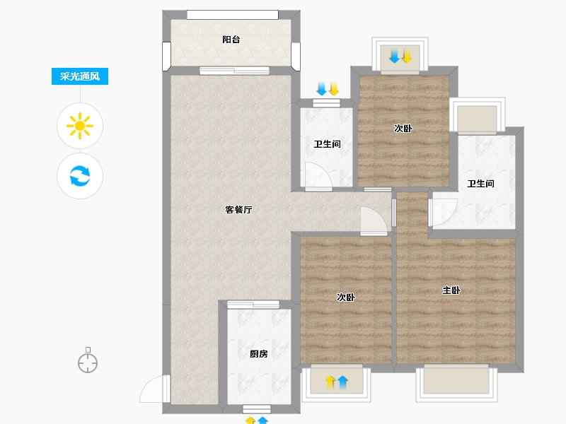 湖南省-长沙市-长沙雅居乐新地B户型108m²-81.47-户型库-采光通风