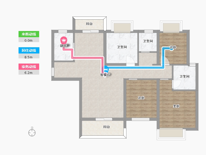 湖南省-长沙市-日盛湖湘花苑2栋B户型130m²-92.42-户型库-动静线