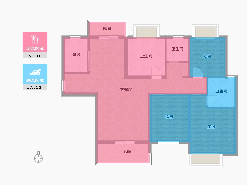 湖南省-长沙市-日盛湖湘花苑2栋B户型130m²-92.42-户型库-动静分区