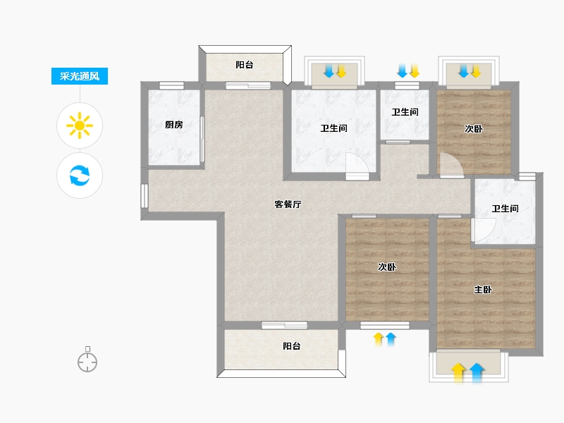 湖南省-长沙市-日盛湖湘花苑2栋B户型130m²-92.42-户型库-采光通风