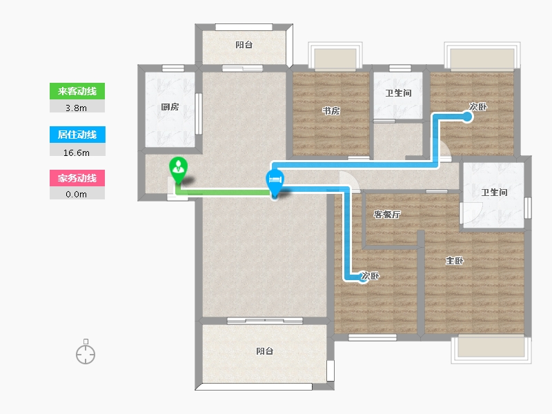 湖南省-长沙市-日盛湖湘花苑8栋B户型164m²-125.09-户型库-动静线