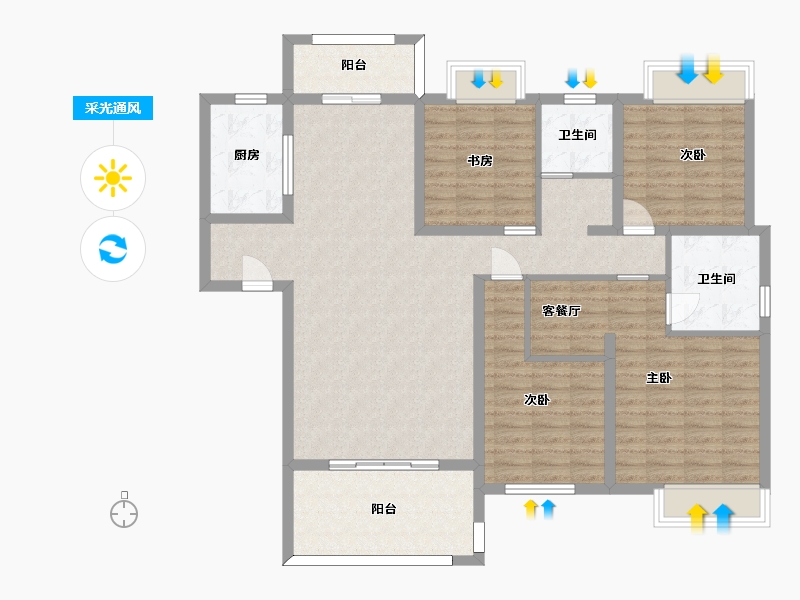 湖南省-长沙市-日盛湖湘花苑8栋B户型164m²-125.09-户型库-采光通风