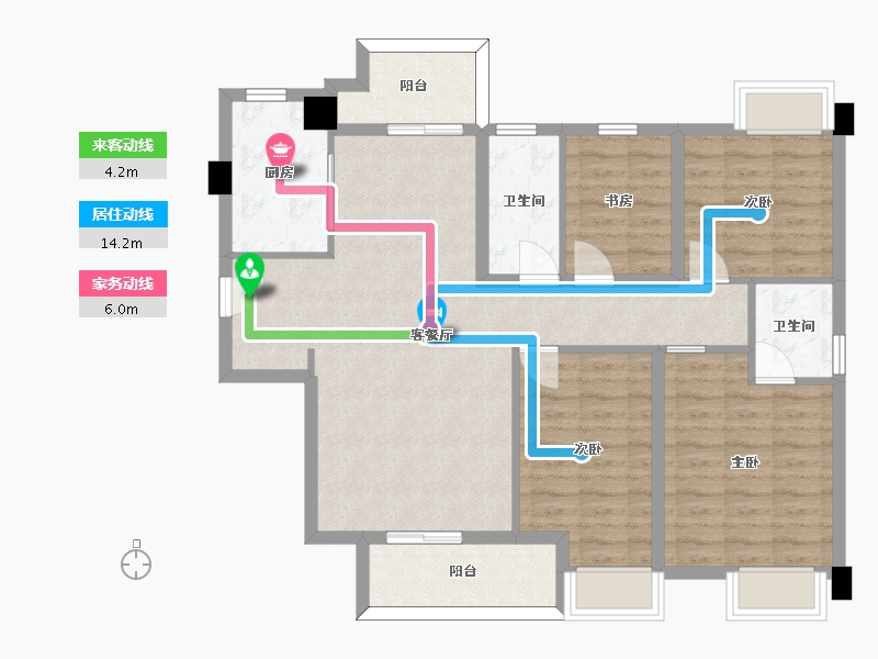 湖南省-长沙市-福天星中心C2户型134m²-97.33-户型库-动静线