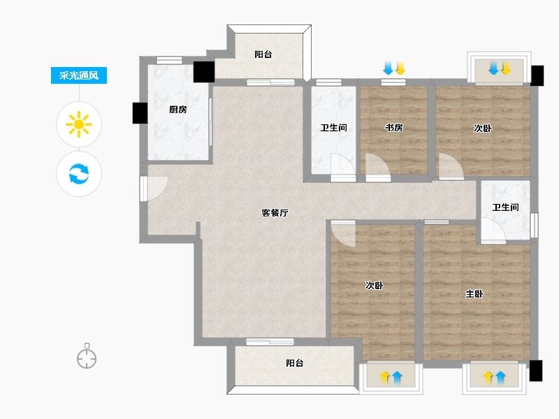 湖南省-长沙市-福天星中心C2户型134m²-97.33-户型库-采光通风