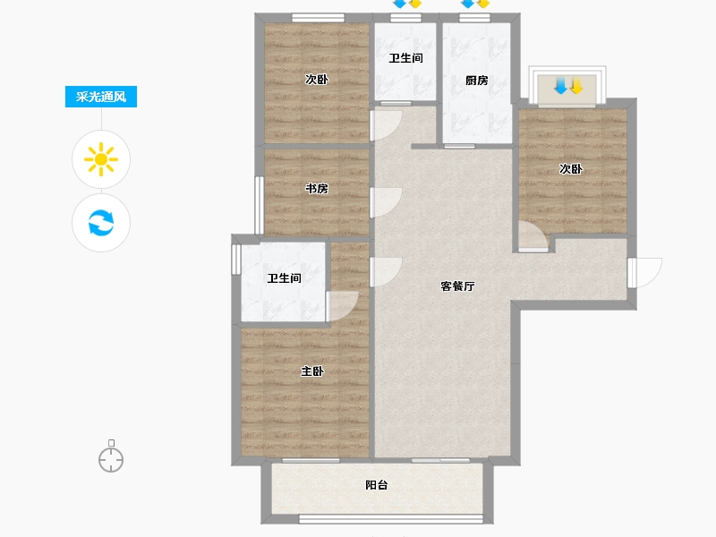 湖南省-长沙市-新城和樾126㎡户型-93.71-户型库-采光通风