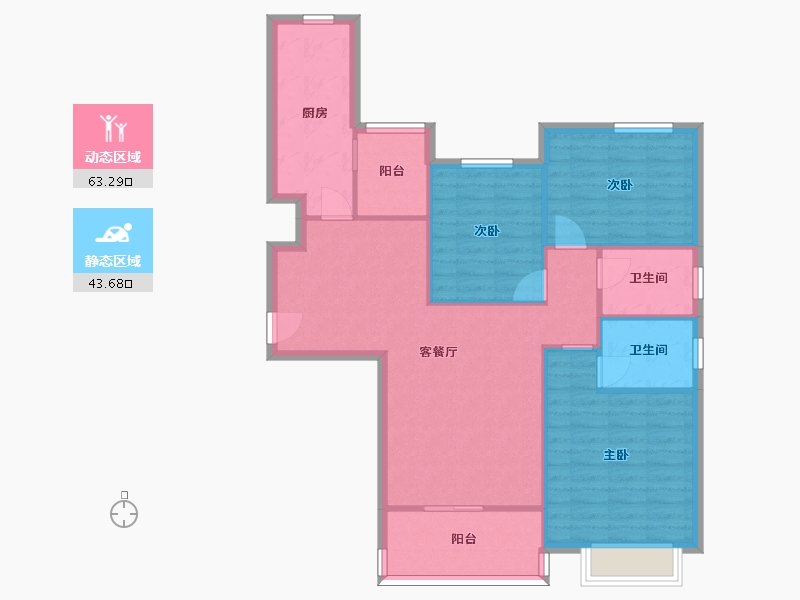 湖南省-长沙市-恒大御景天下64,65,66栋133.28㎡户型-97.26-户型库-动静分区