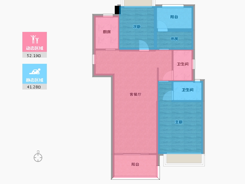 湖南省-长沙市-南益名士豪庭21,22栋B2户型109m²-83.81-户型库-动静分区