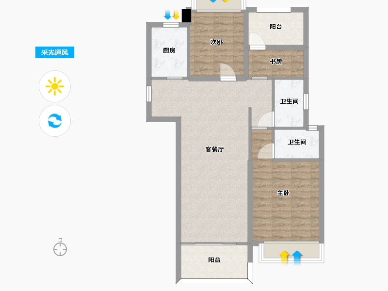 湖南省-长沙市-南益名士豪庭21,22栋B2户型109m²-83.81-户型库-采光通风