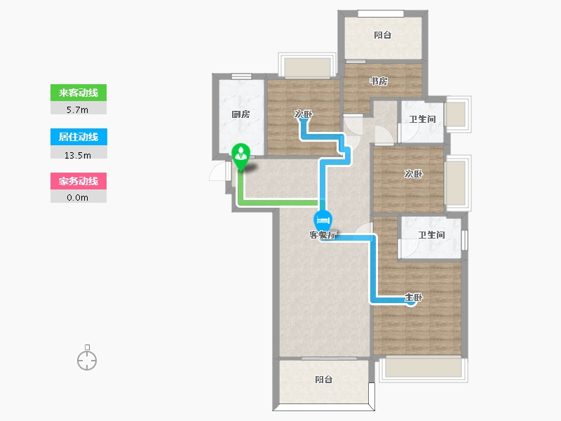 湖南省-长沙市-南益名士豪庭21,22栋C1户型126m²-96.69-户型库-动静线