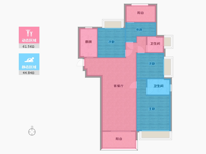 湖南省-长沙市-南益名士豪庭21,22栋C1户型126m²-96.69-户型库-动静分区