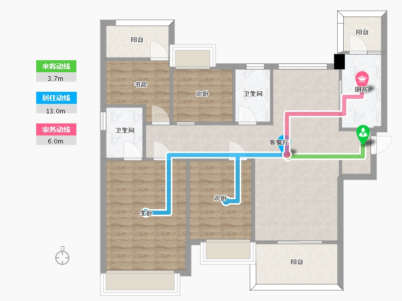 湖南省-长沙市-南益名士豪庭22栋C2户型129m²-99.06-户型库-动静线