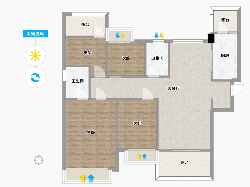 湖南省-长沙市-南益名士豪庭22栋C2户型129m²-99.06-户型库-采光通风