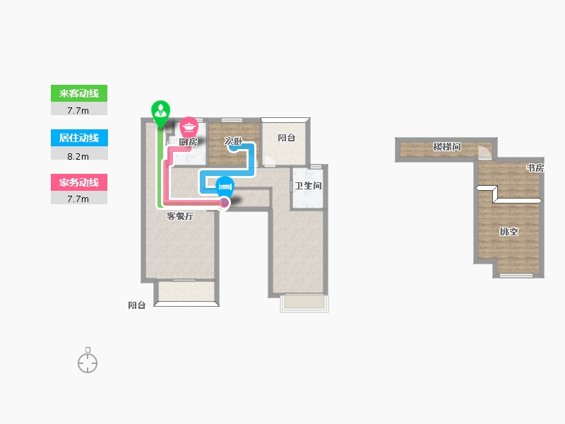 湖南省-长沙市-卓越青竹湖6栋,5栋D户型109m²-99.60-户型库-动静线