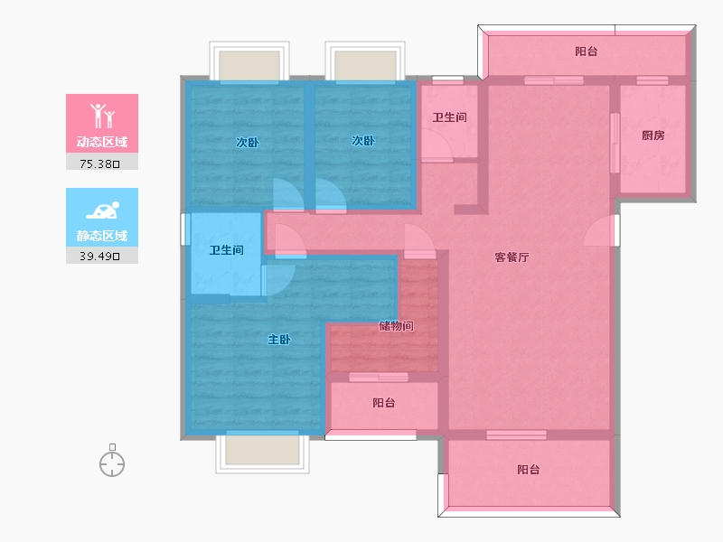 湖南省-长沙市-旭辉汇樾城10，8号楼B1户型136m²-100.78-户型库-动静分区