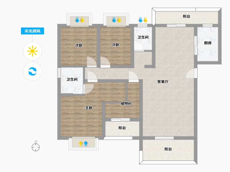 湖南省-长沙市-旭辉汇樾城10，8号楼B1户型136m²-100.78-户型库-采光通风