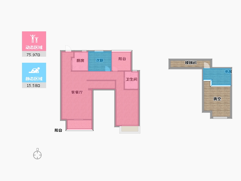 湖南省-长沙市-卓越青竹湖6栋,5栋D户型109m²-99.60-户型库-动静分区