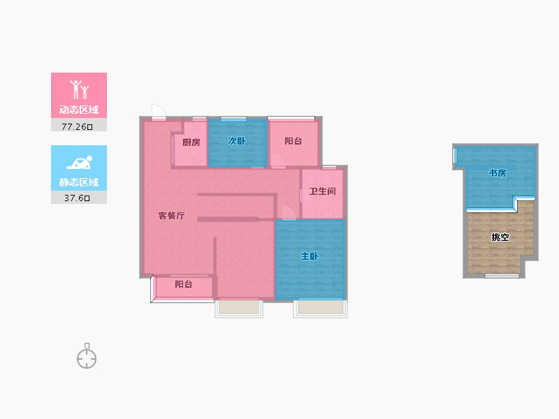 湖南省-长沙市-卓越青竹湖6栋,5栋B2户型129m²-114.23-户型库-动静分区