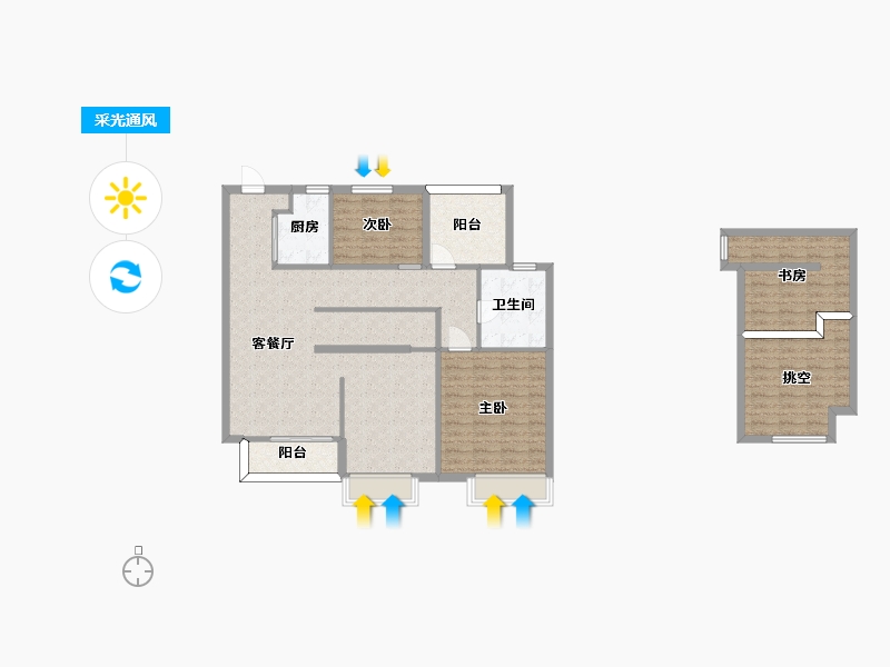 湖南省-长沙市-卓越青竹湖6栋,5栋B2户型129m²-114.23-户型库-采光通风